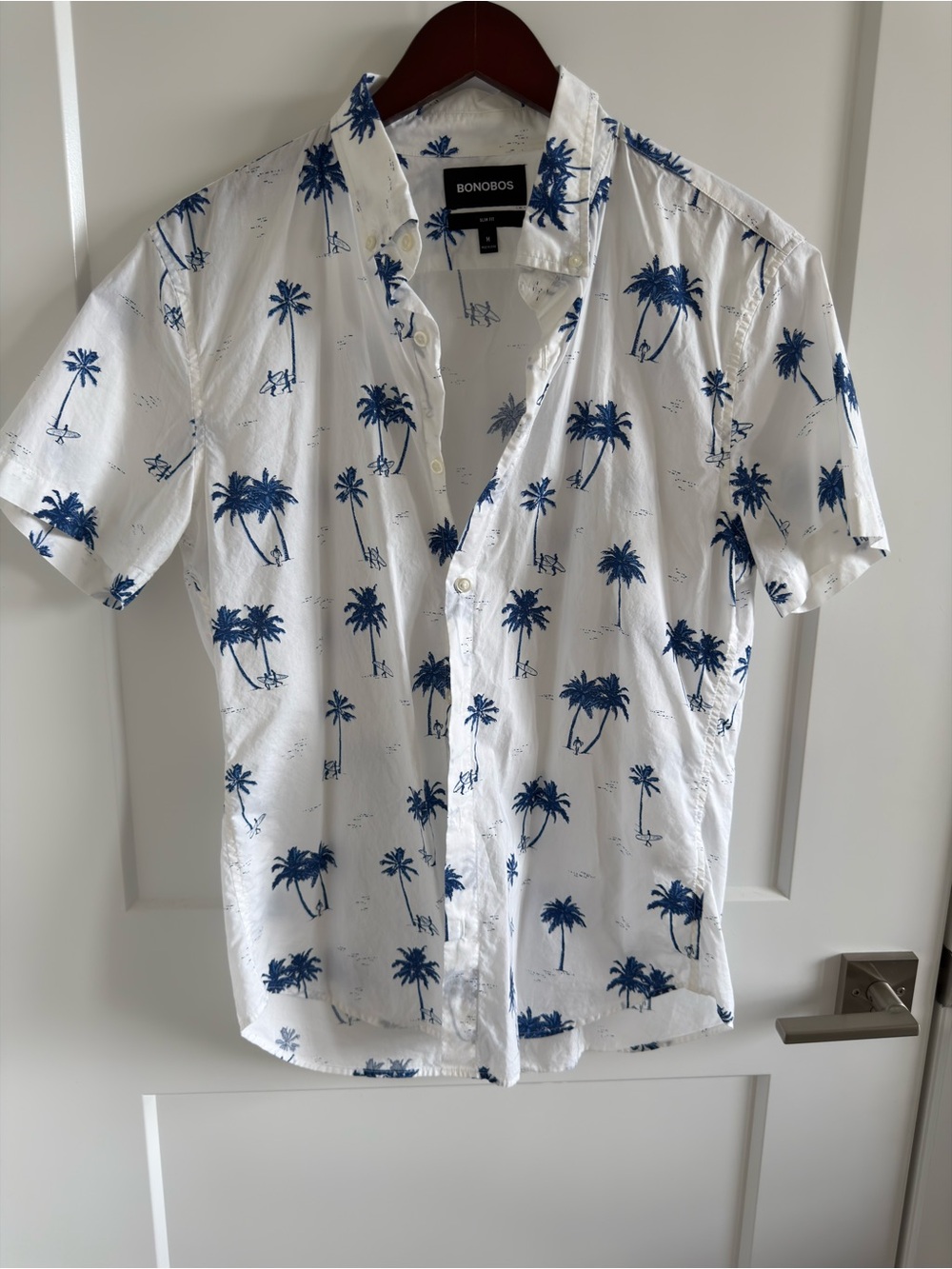 Bonobos White Short-Sleeve Button-Down with Blue Palm Print